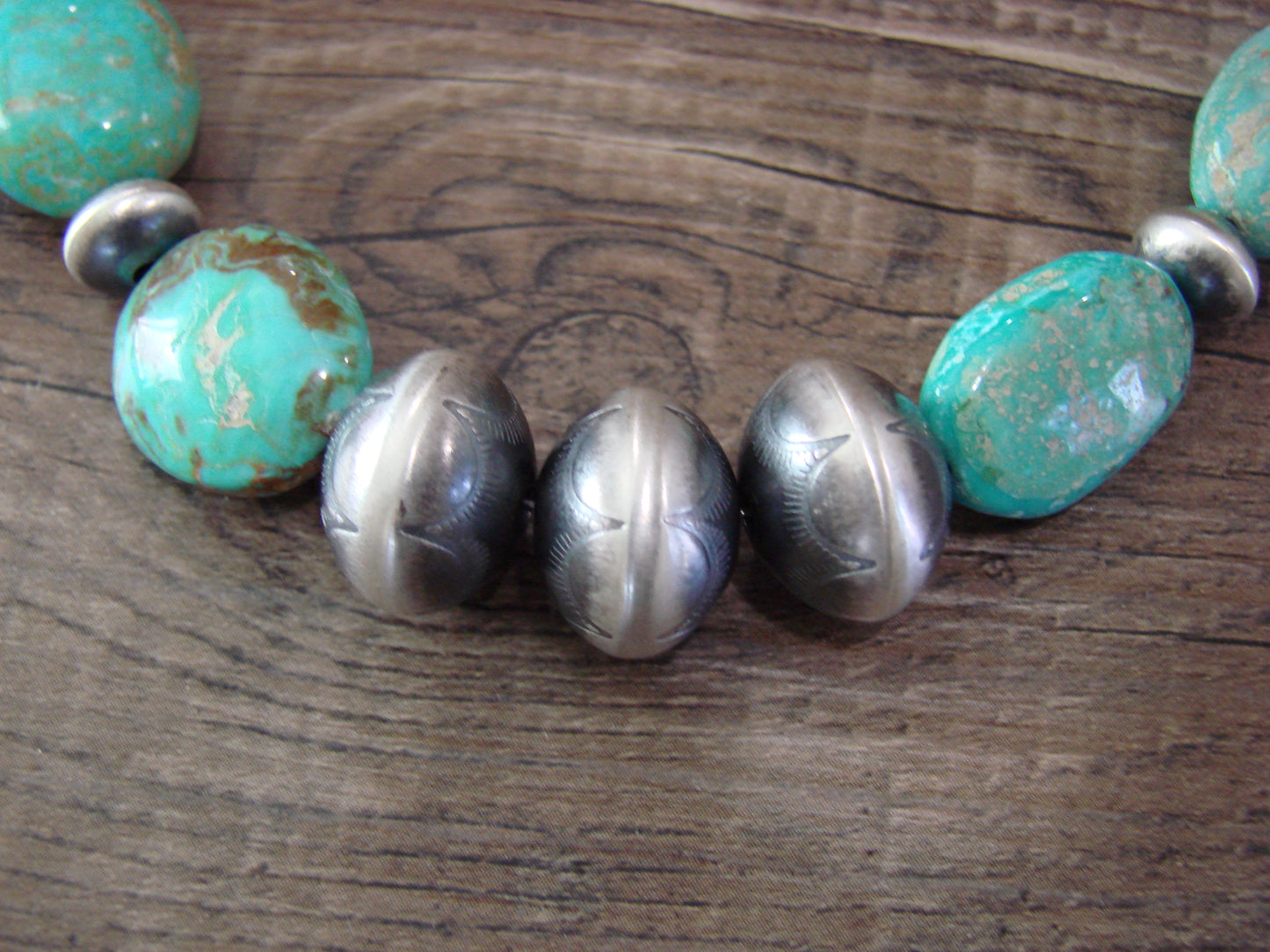 Native American Sterling Silver Turquoise & Navajo Pearl 28" Necklace by John