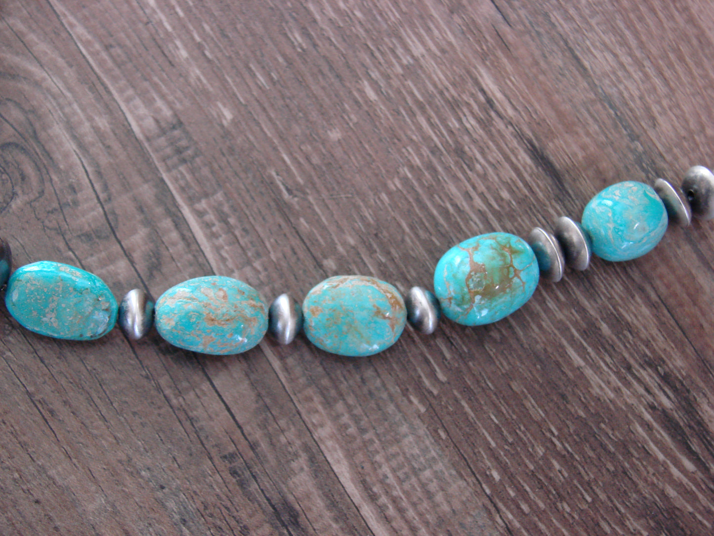 Native American Sterling Silver Turquoise & Navajo Pearl 28" Necklace by John