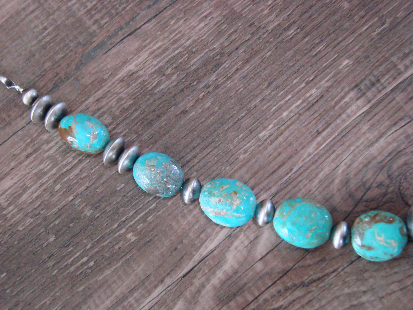 Native American Sterling Silver Turquoise & Navajo Pearl 28" Necklace by John