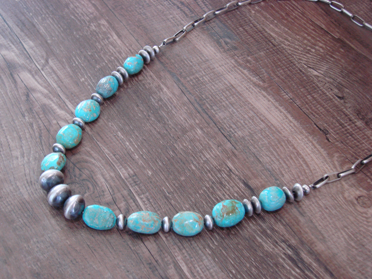 Native American Sterling Silver Turquoise & Navajo Pearl 28" Necklace by John