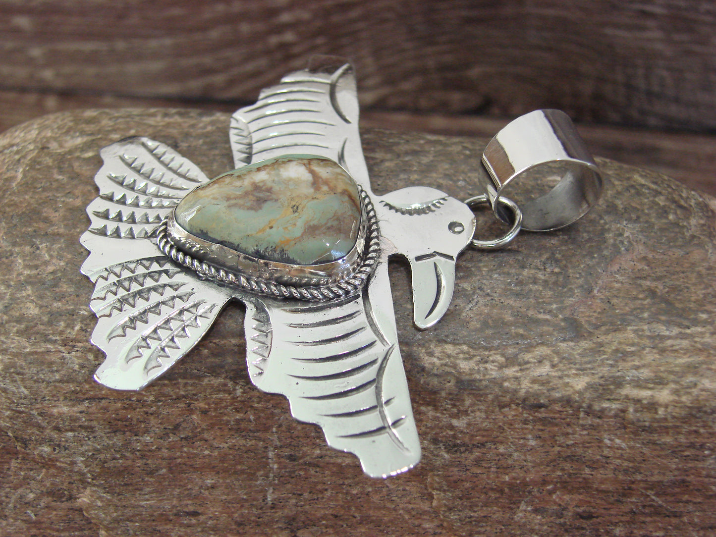 Native American Nickel Silver & Turquoise Eagle Pendant - Cleveland