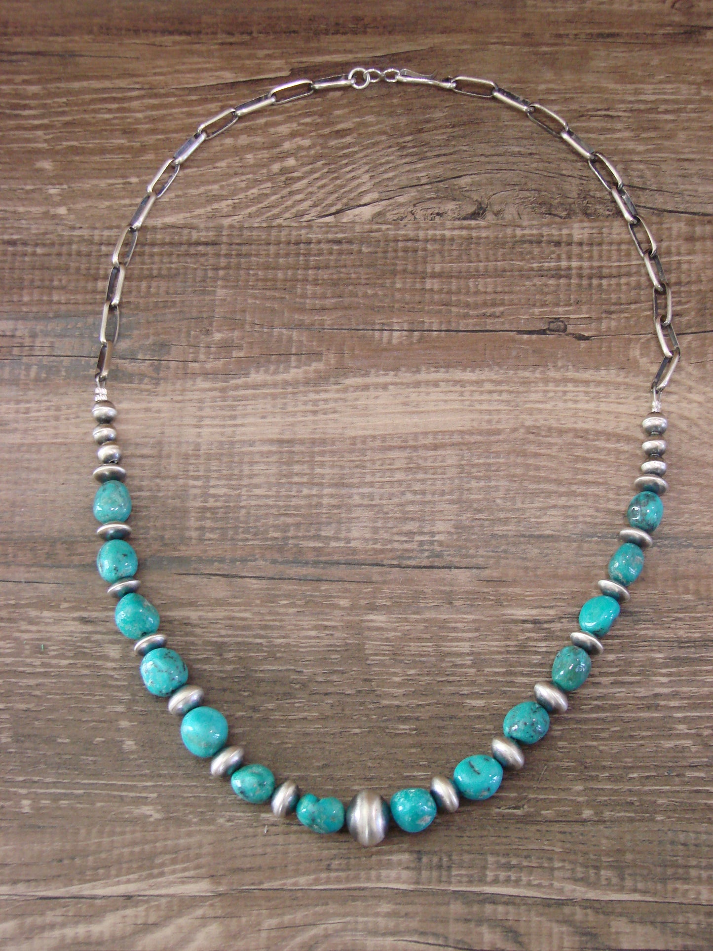 Native American Sterling Silver Turquoise & Navajo Pearl 21" Link Necklace by John