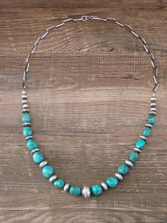 Native American Sterling Silver Turquoise & Navajo Pearl 21" Link Necklace by John