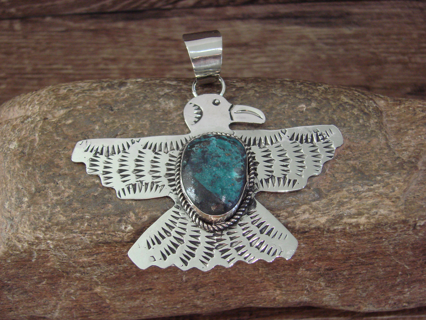Native American Nickel Silver & Turquoise Eagle Pendant - Cleveland
