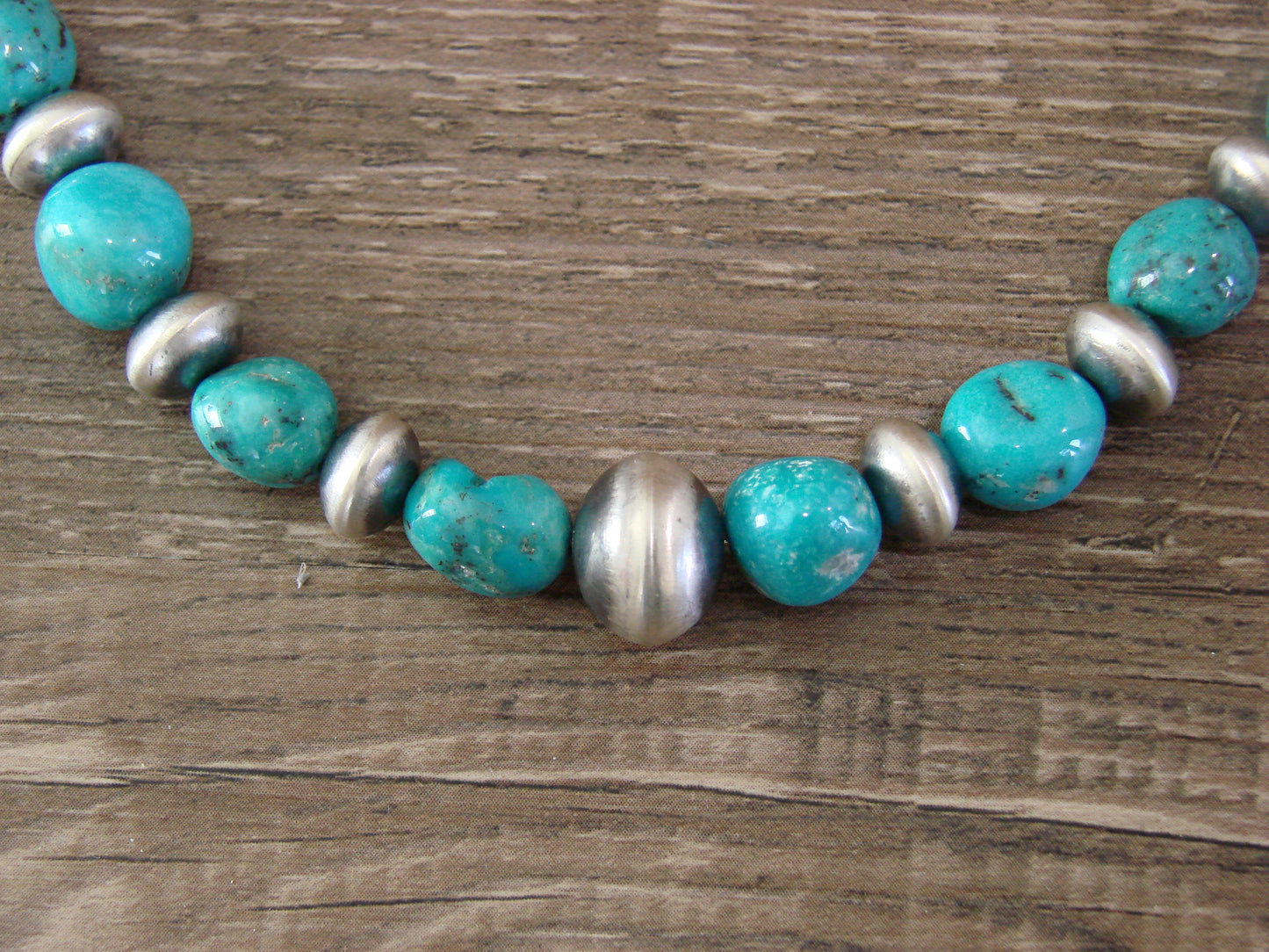 Native American Sterling Silver Turquoise & Navajo Pearl 21" Link Necklace by John