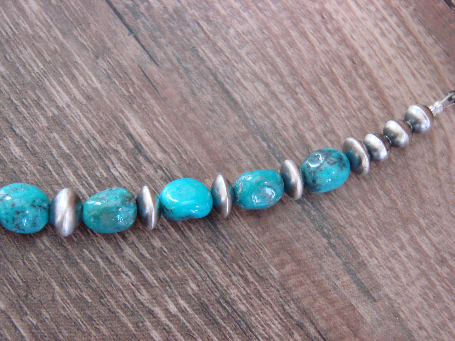 Native American Sterling Silver Turquoise & Navajo Pearl 21" Link Necklace by John
