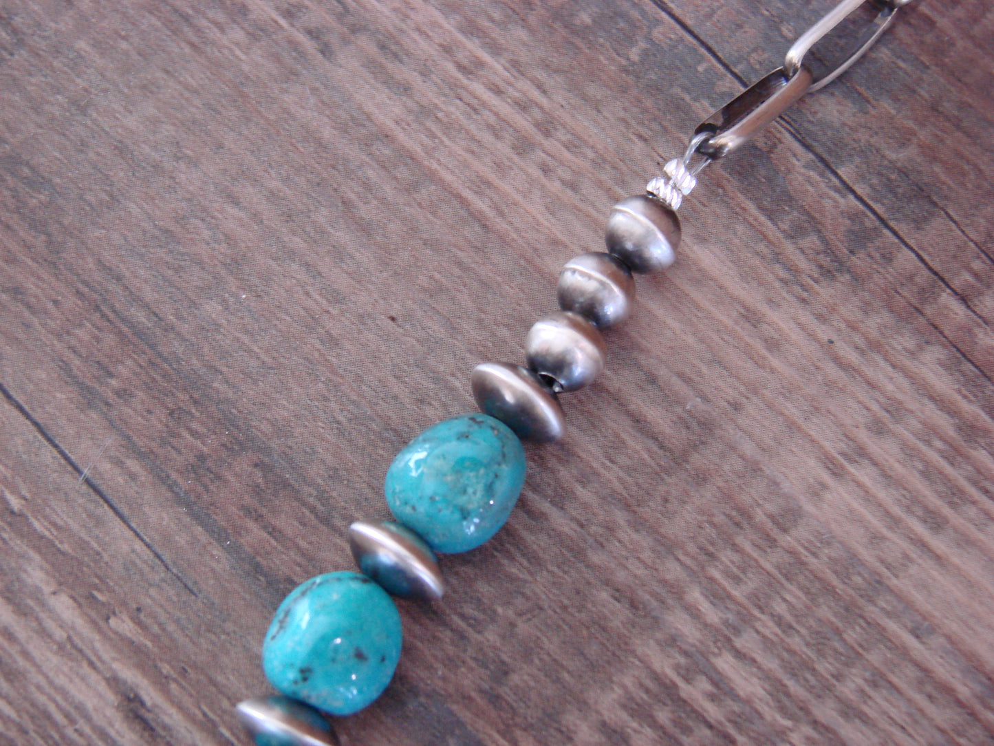 Native American Sterling Silver Turquoise & Navajo Pearl 21" Link Necklace by John