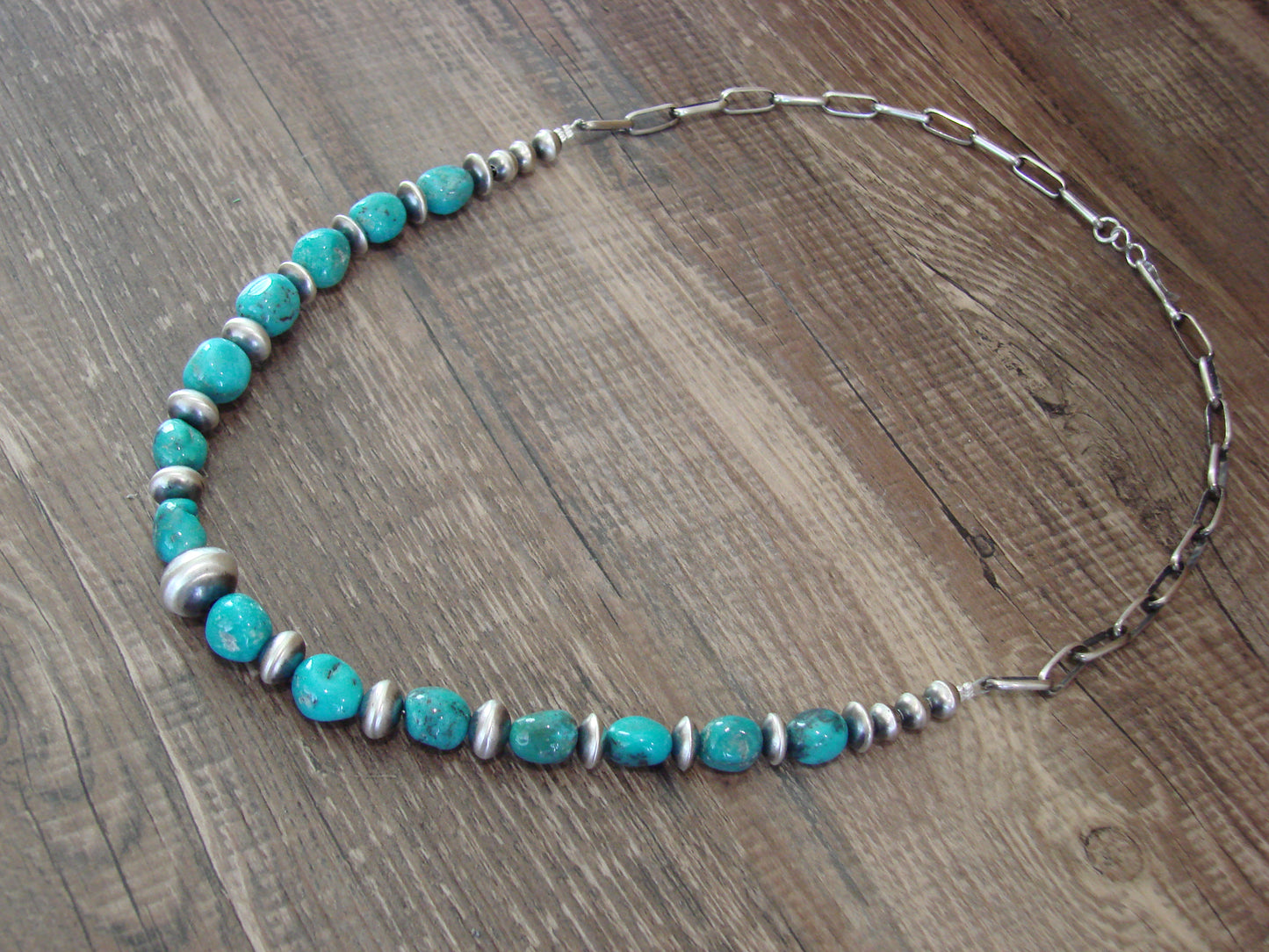 Native American Sterling Silver Turquoise & Navajo Pearl 21" Link Necklace by John