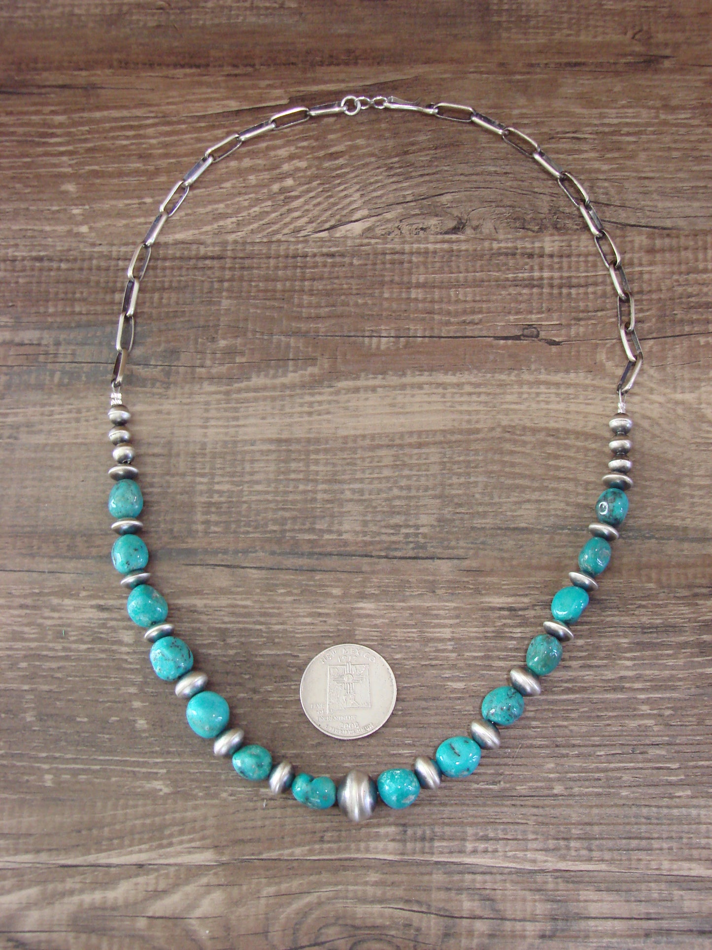 Native American Sterling Silver Turquoise & Navajo Pearl 21" Link Necklace by John