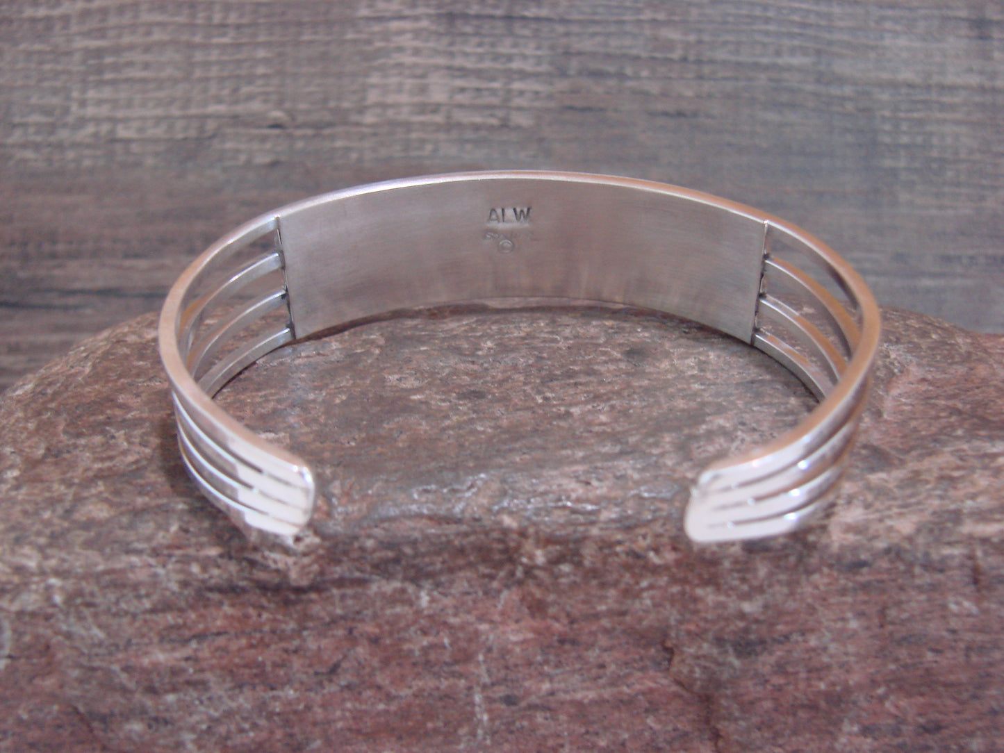 Native American Sterling Silver & Opal Inlay Row Cuff Bracelet - Wallace