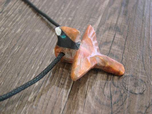 Hand Carved Apple Coral Cardinal Fetish Necklace by Matt Mitchell