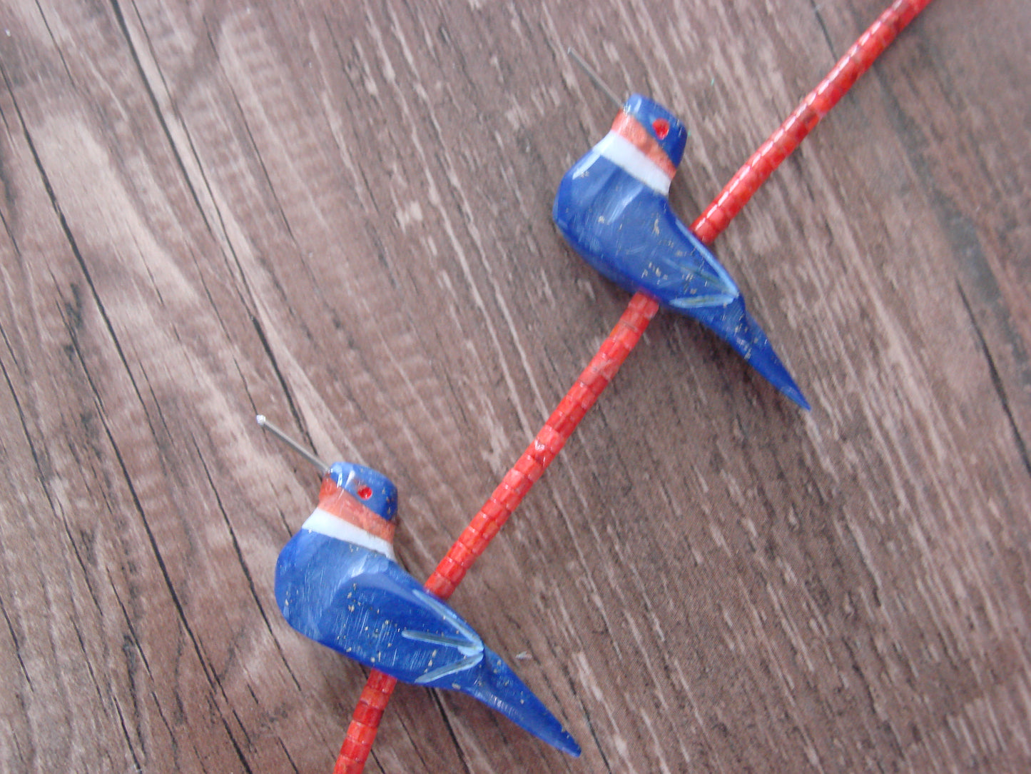 Hand Carved Lapis & Coral Hummingbird Fetish Necklace by Mitchell