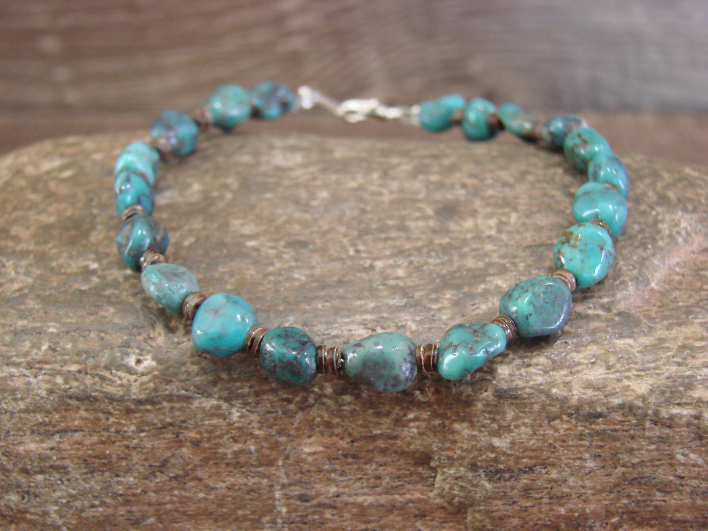 Native American Sterling Silver Turquoise Nugget Stone Bracelet by Coriz