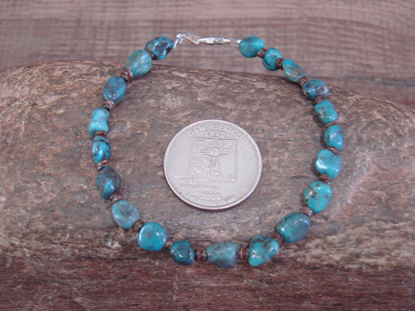 Native American Sterling Silver Turquoise Nugget Stone Bracelet by Coriz