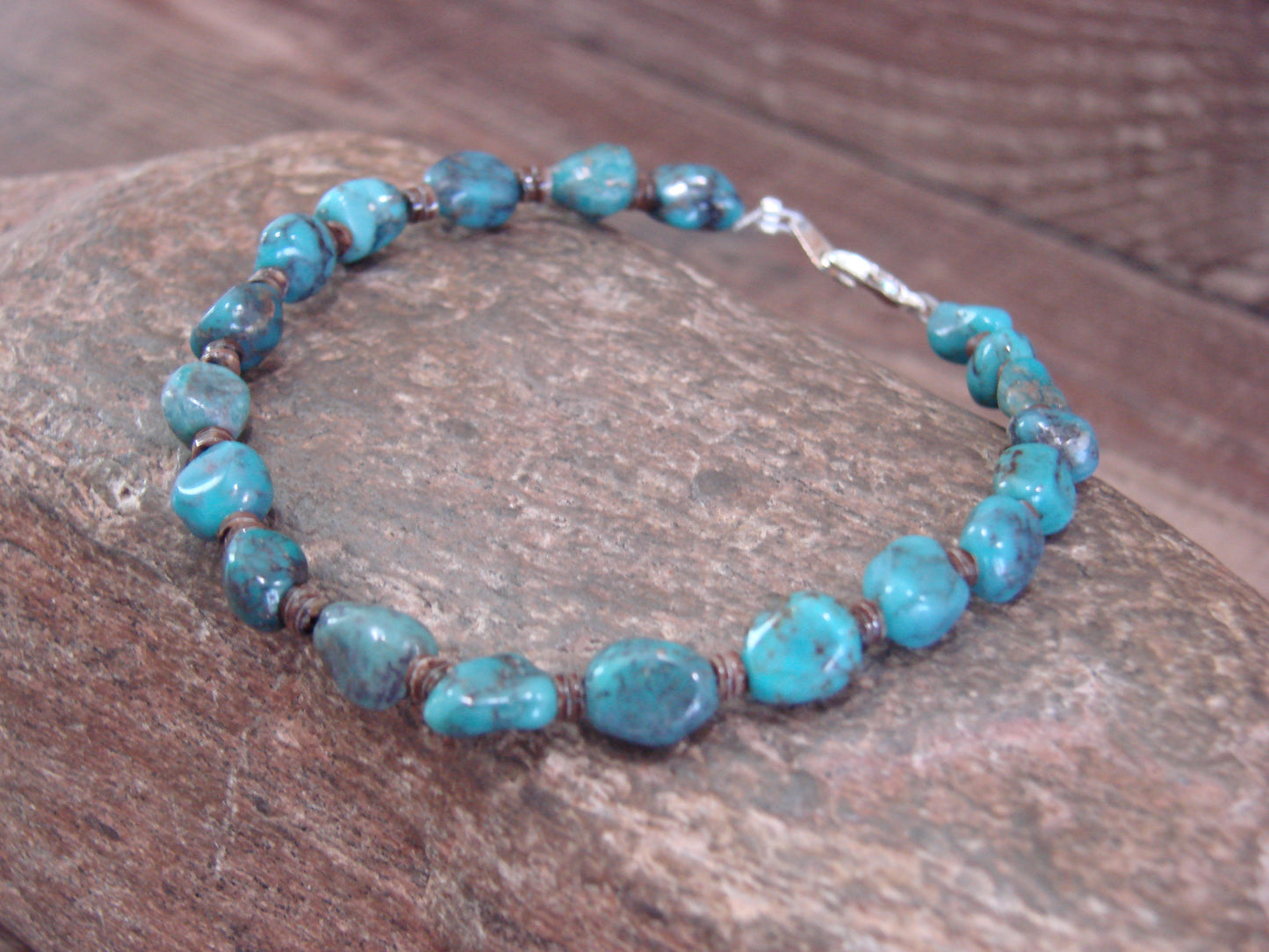 Native American Sterling Silver Turquoise Nugget Stone Bracelet by Coriz