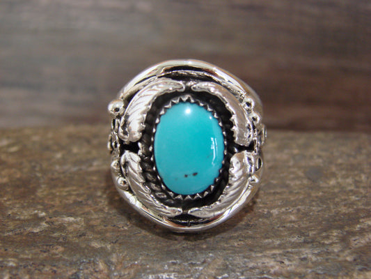 Native American Sterling Silver & Turquoise Feather Ring by Cayaditto- Size 10