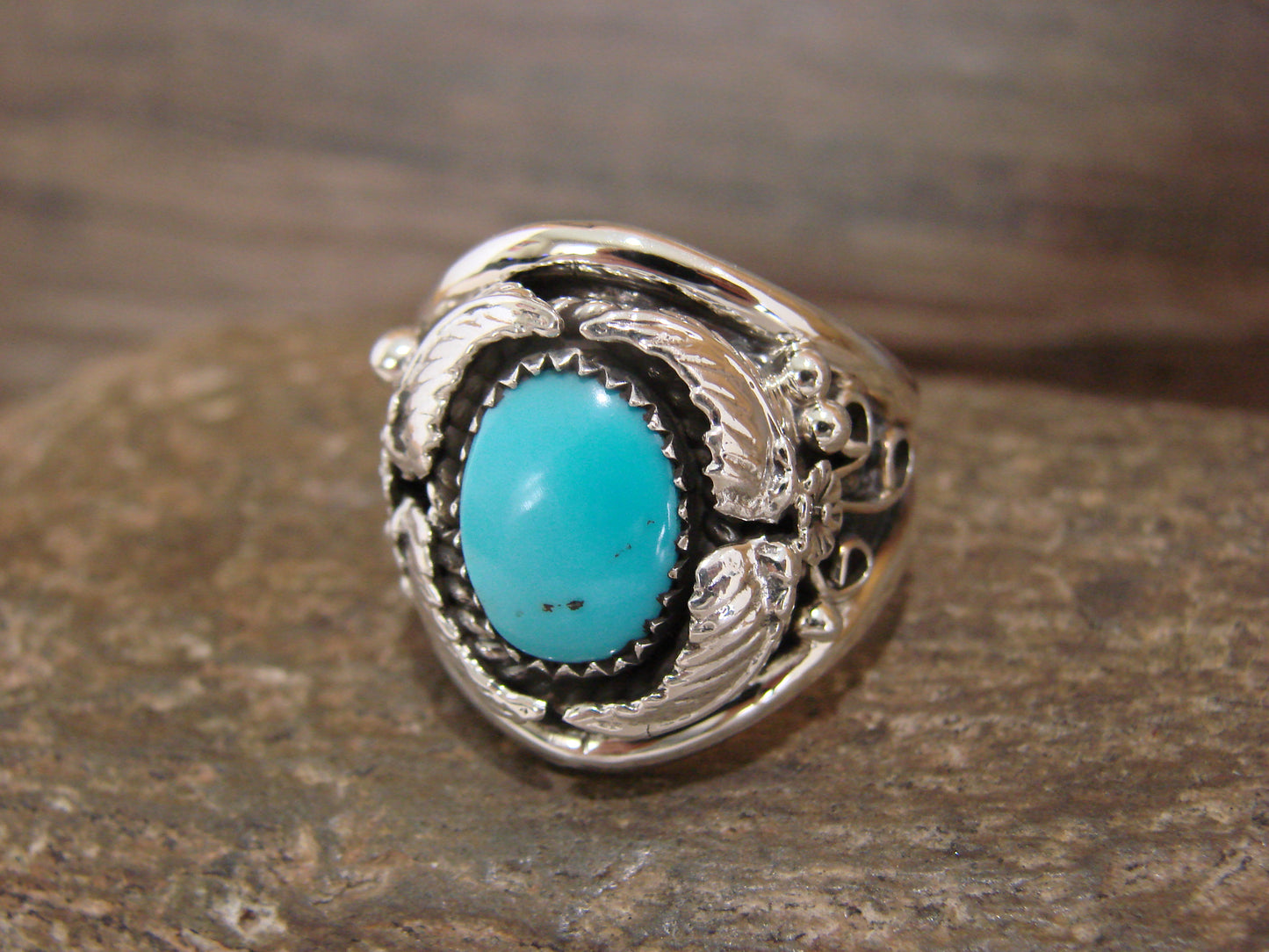 Native American Sterling Silver & Turquoise Feather Ring by Cayaditto- Size 10