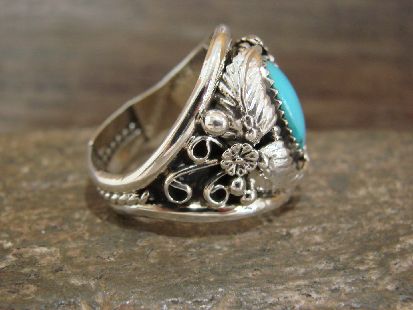 Native American Sterling Silver & Turquoise Feather Ring by Cayaditto- Size 10