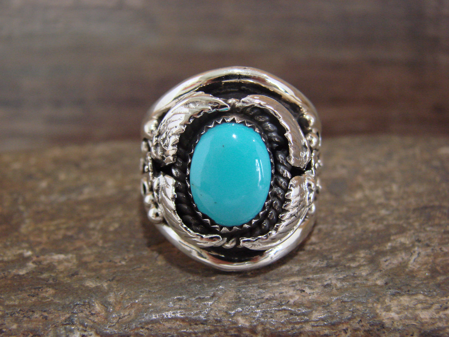 Native American Sterling Silver & Turquoise Feather Ring by Cayaditto- Size 10