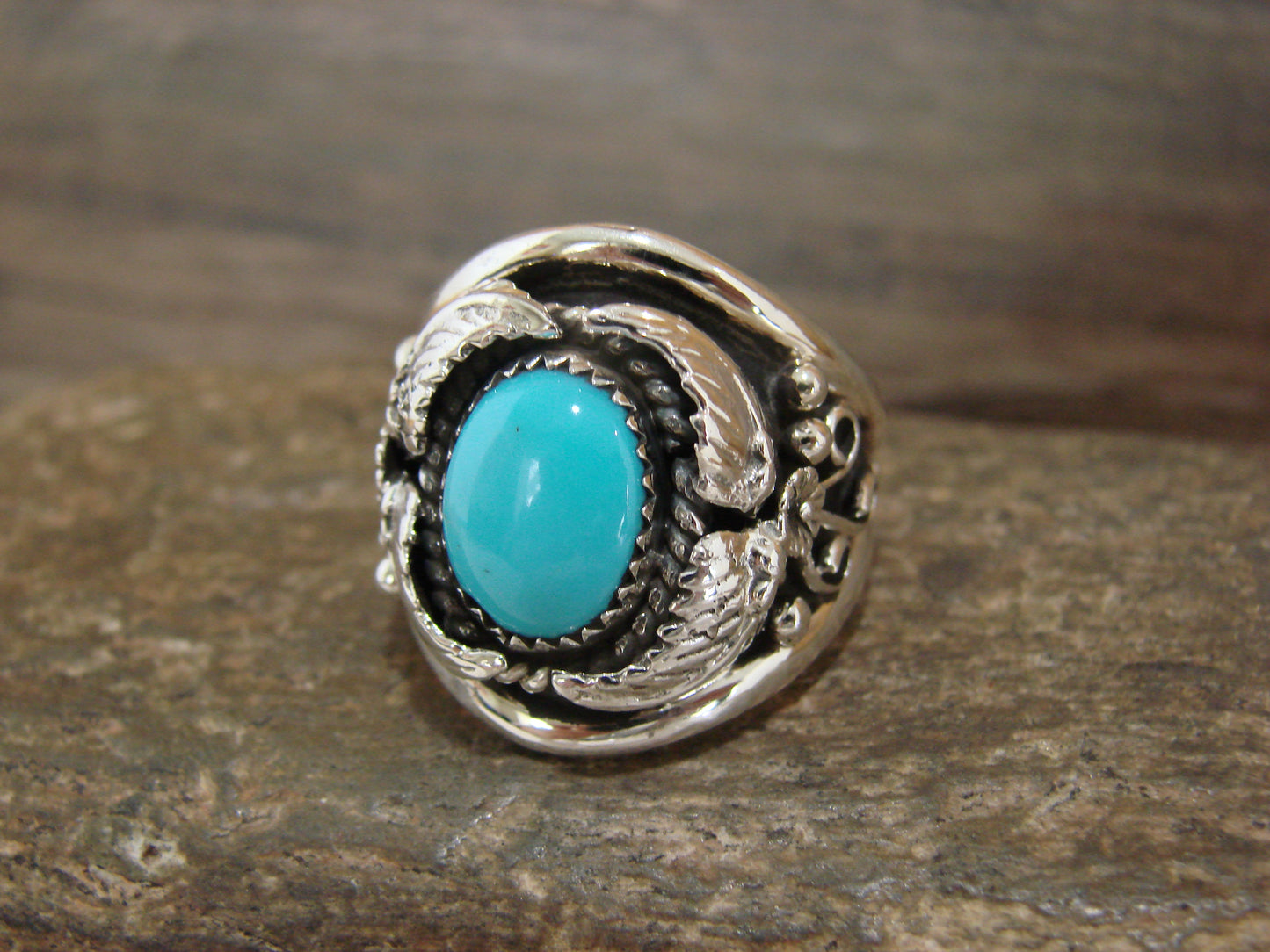 Native American Sterling Silver & Turquoise Feather Ring by Cayaditto- Size 10
