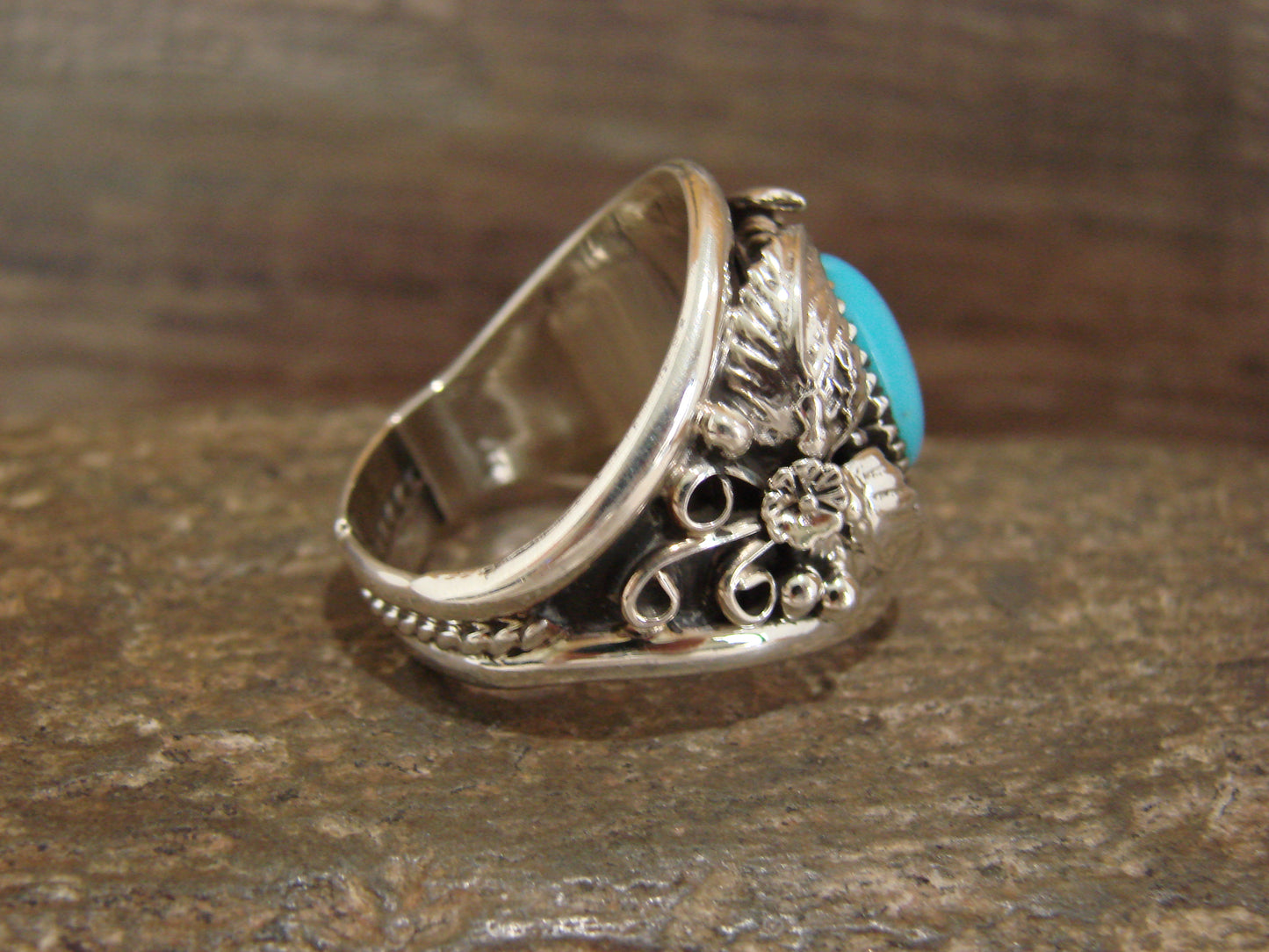 Native American Sterling Silver & Turquoise Feather Ring by Cayaditto- Size 10
