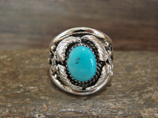 Native American Sterling Silver & Turquoise Feather Ring by Cayaditto- Size 11.5