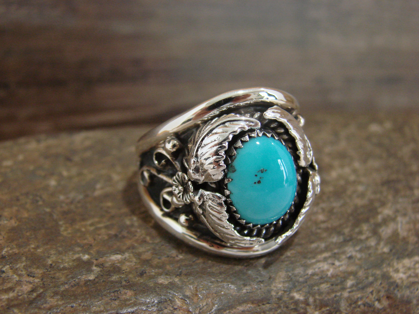 Native American Sterling Silver & Turquoise Feather Ring by Cayaditto- Size 11.5