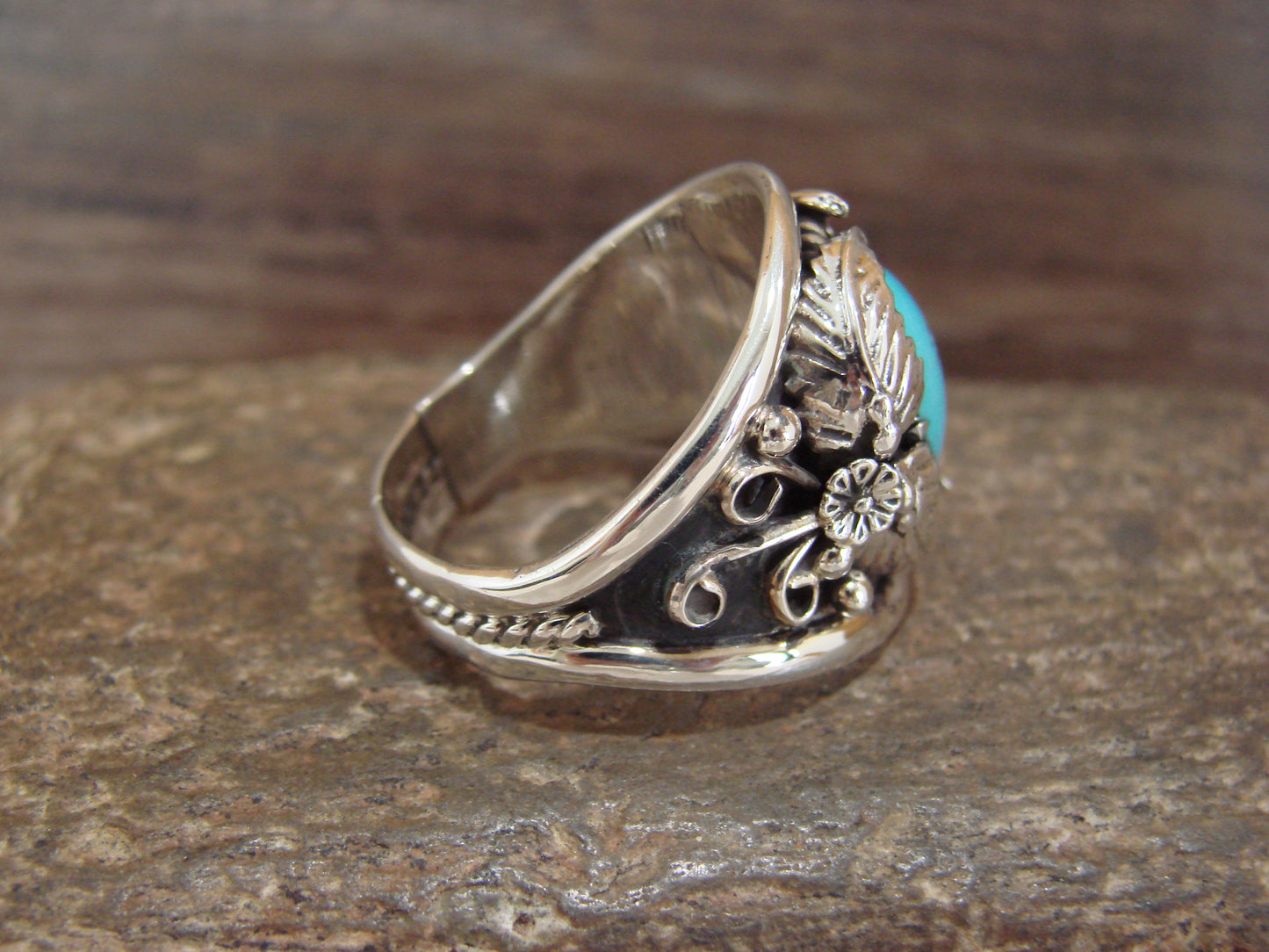 Native American Sterling Silver & Turquoise Feather Ring by Cayaditto- Size 11.5