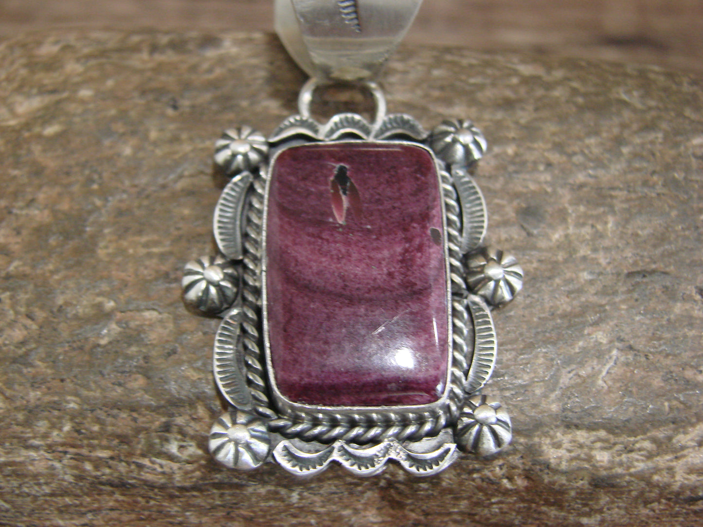 Native American Sterling Silver & Purple Spiny Oyster Pendant Signed Dawes