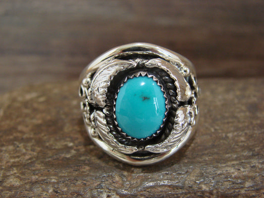 Native American Sterling Silver & Turquoise Feather Ring by Cayaditto- Size 12
