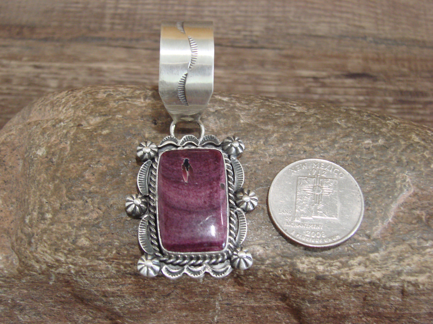 Native American Sterling Silver & Purple Spiny Oyster Pendant Signed Dawes