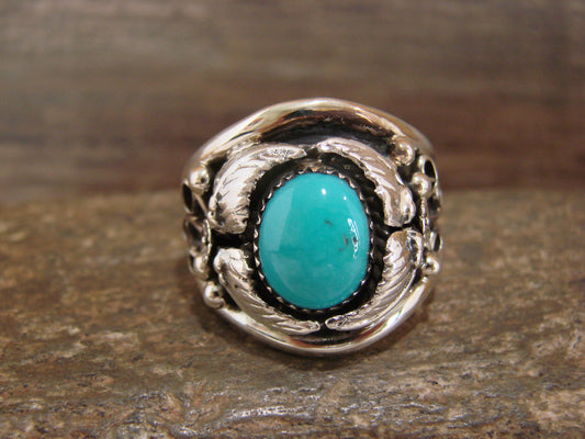 Native American Sterling Silver & Turquoise Feather Ring by Cayaditto- Size 12.5