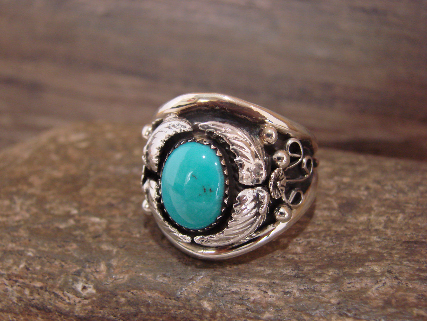 Native American Sterling Silver & Turquoise Feather Ring by Cayaditto- Size 12.5