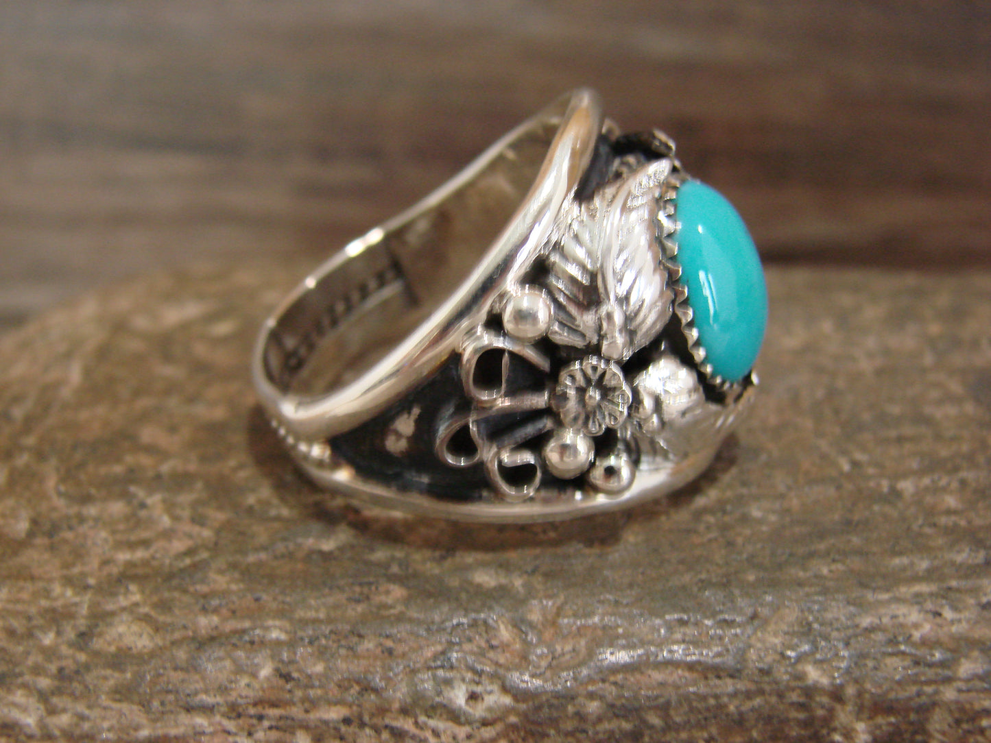 Native American Sterling Silver & Turquoise Feather Ring by Cayaditto- Size 12.5