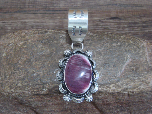 Native American Sterling Silver & Purple Spiny Oyster Pendant Signed Dawes
