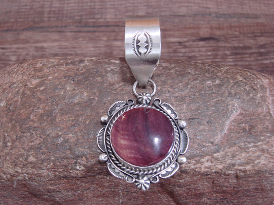 Native American Sterling Silver & Purple Spiny Oyster Pendant Signed Dawes
