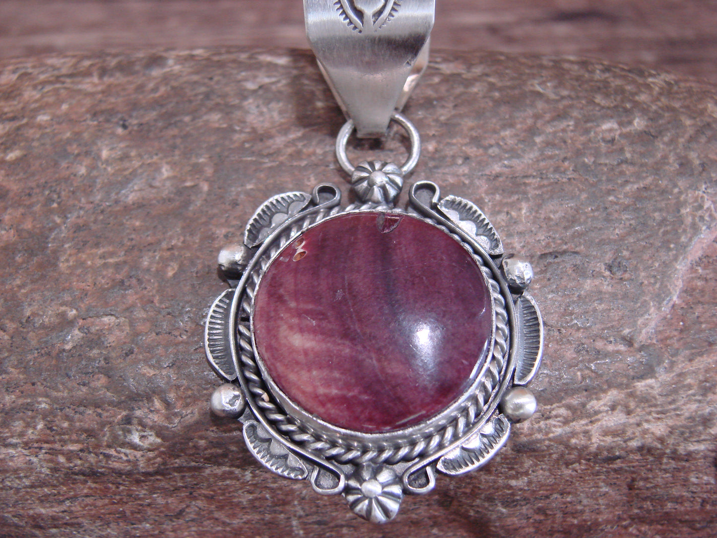 Native American Sterling Silver & Purple Spiny Oyster Pendant Signed Dawes
