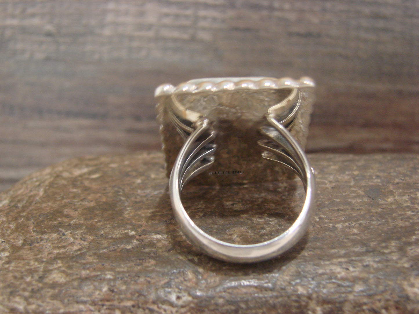 Native American Sterling Silver & Turquoise Square Ring by Yazzie - Size 9