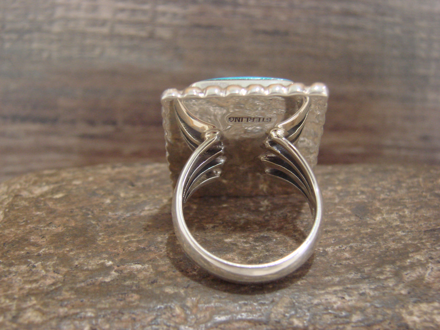 Native American Sterling Silver & Turquoise Square Ring by Yazzie - Size 9