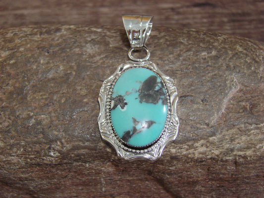 Native American Sterling Silver & Turquoise Pendant by L. Silversmith