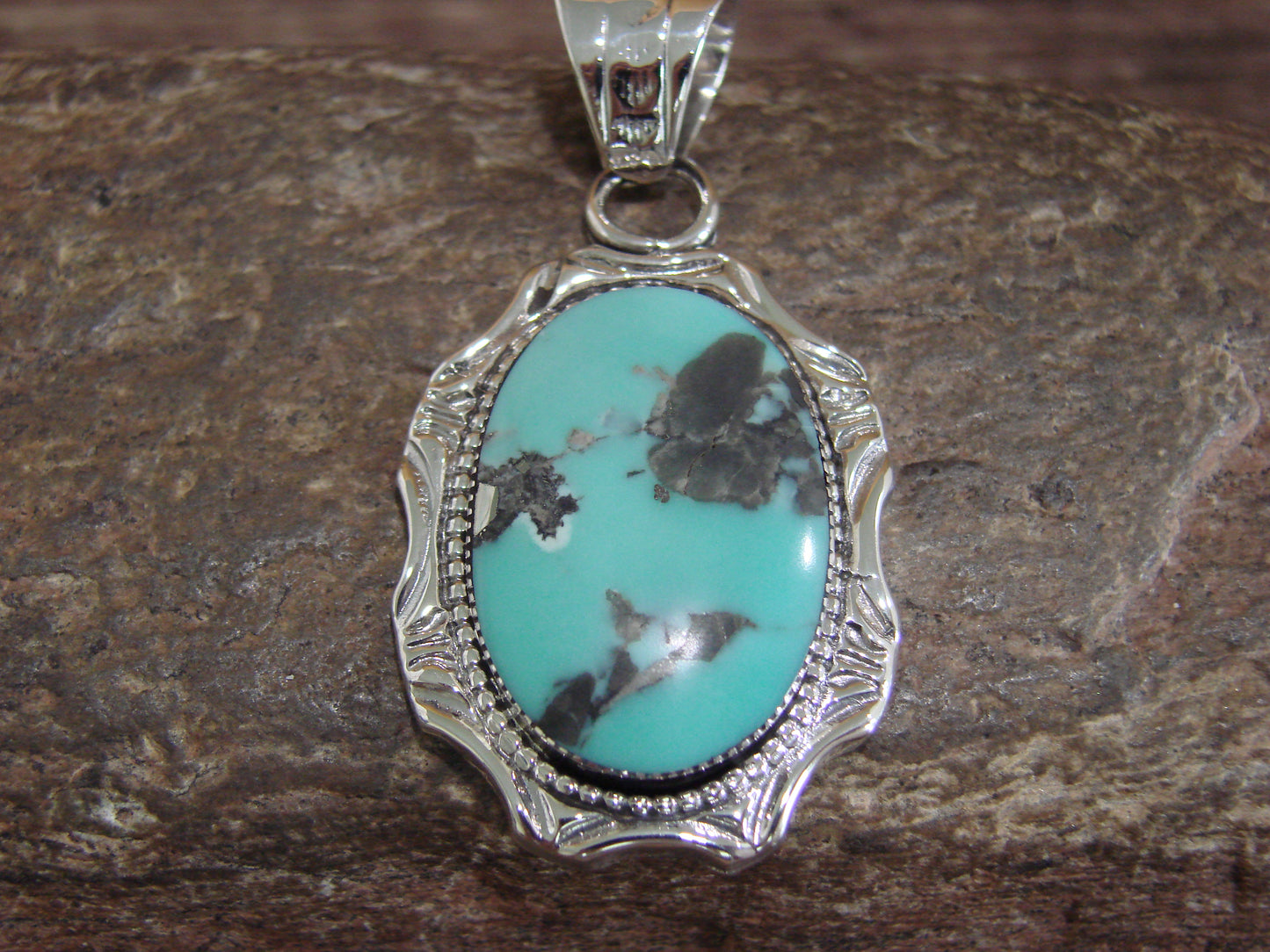 Native American Sterling Silver & Turquoise Pendant by L. Silversmith
