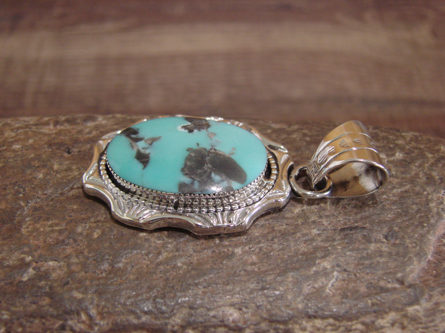 Native American Sterling Silver & Turquoise Pendant by L. Silversmith