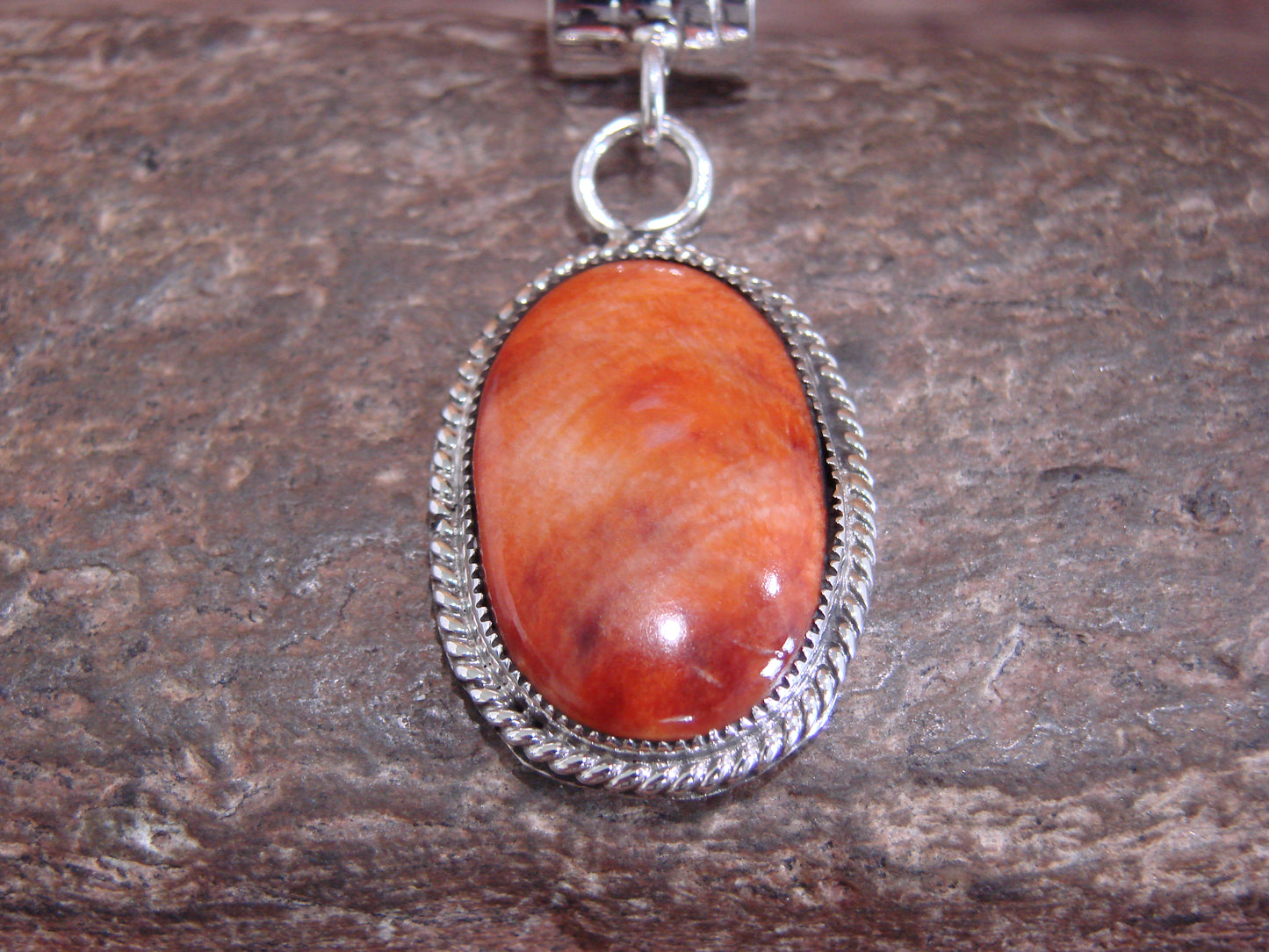 Native American Navajo Indian Sterling Silver & Spiny Oyster Pendant by Yazzie