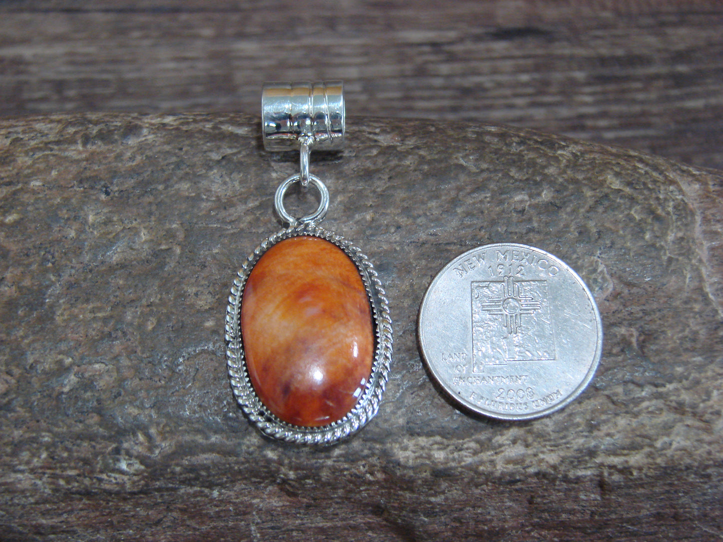 Native American Navajo Indian Sterling Silver & Spiny Oyster Pendant by Yazzie