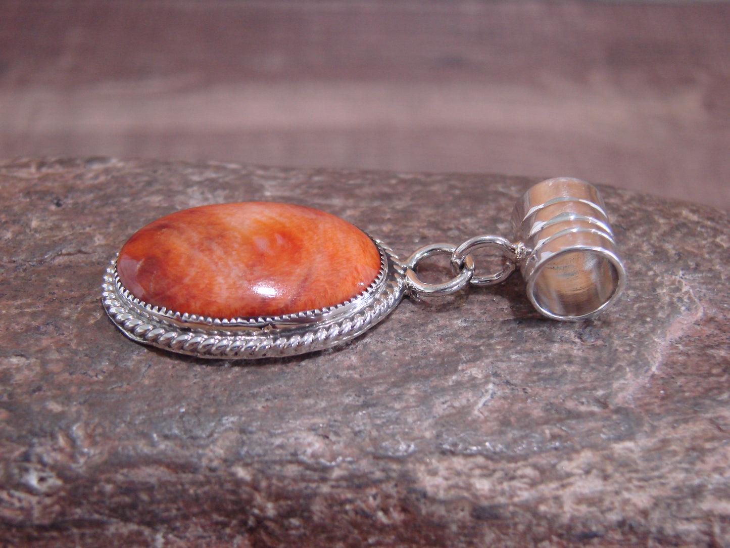 Native American Navajo Indian Sterling Silver & Spiny Oyster Pendant by Yazzie