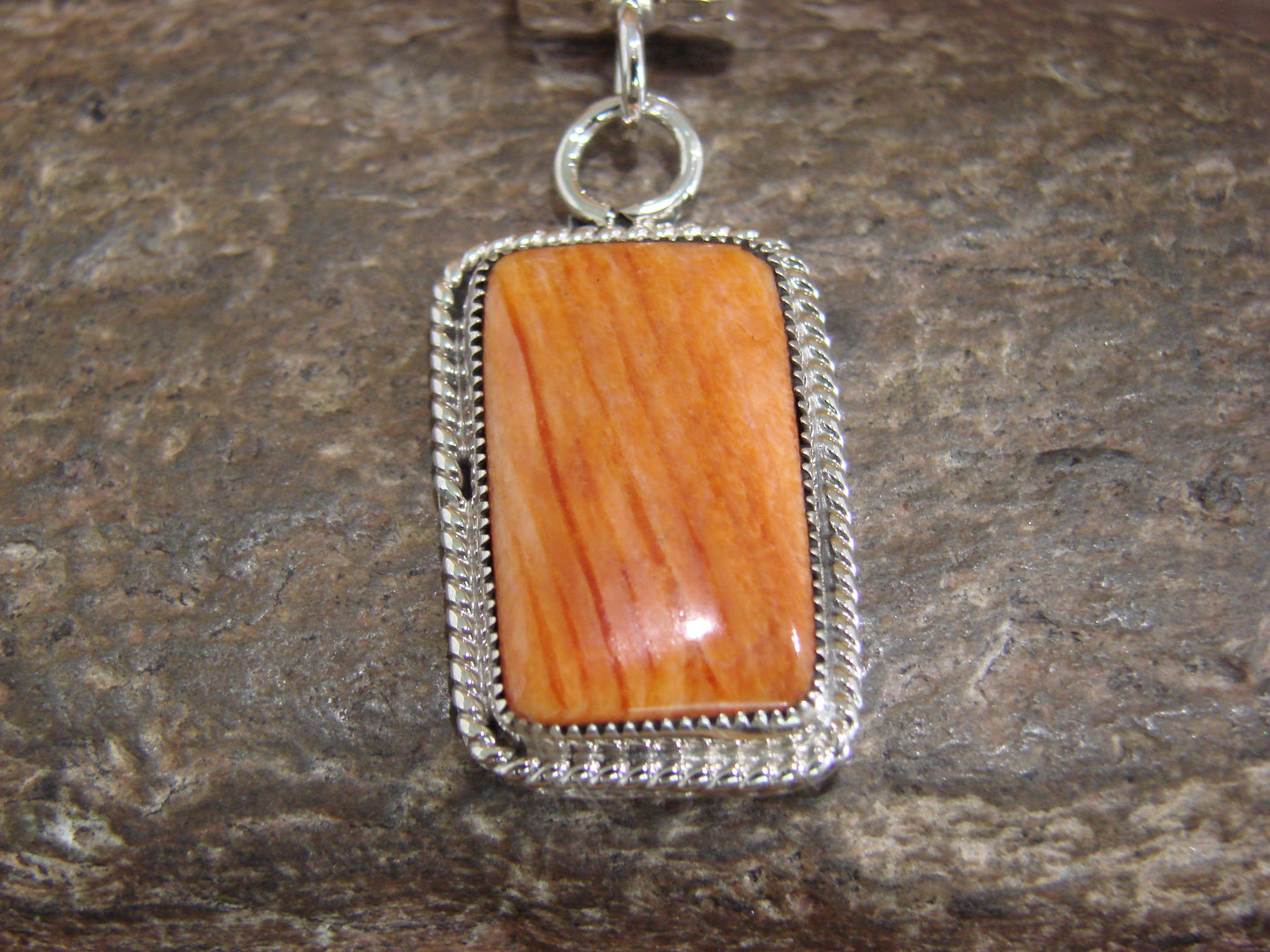 Native American Navajo Indian Sterling Silver & Spiny Oyster Pendant by Yazzie