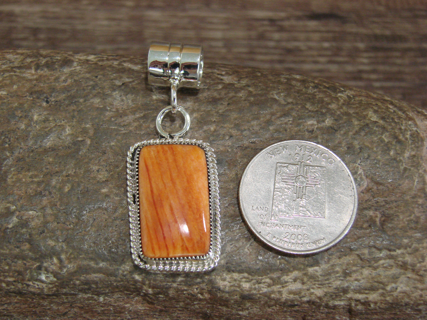Native American Navajo Indian Sterling Silver & Spiny Oyster Pendant by Yazzie