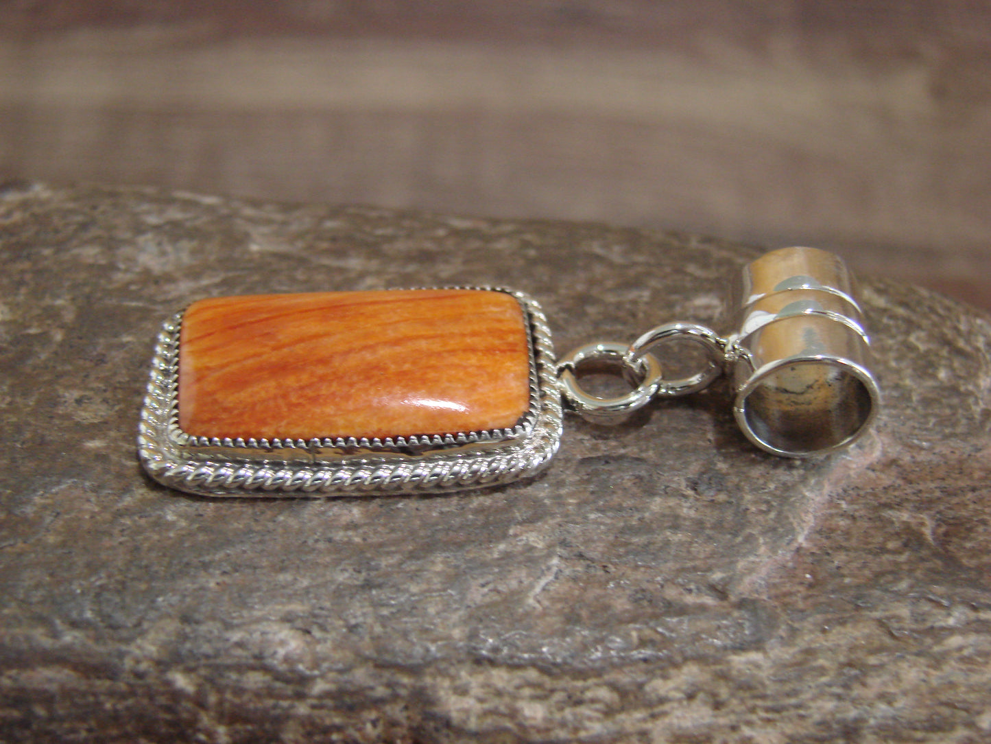 Native American Navajo Indian Sterling Silver & Spiny Oyster Pendant by Yazzie