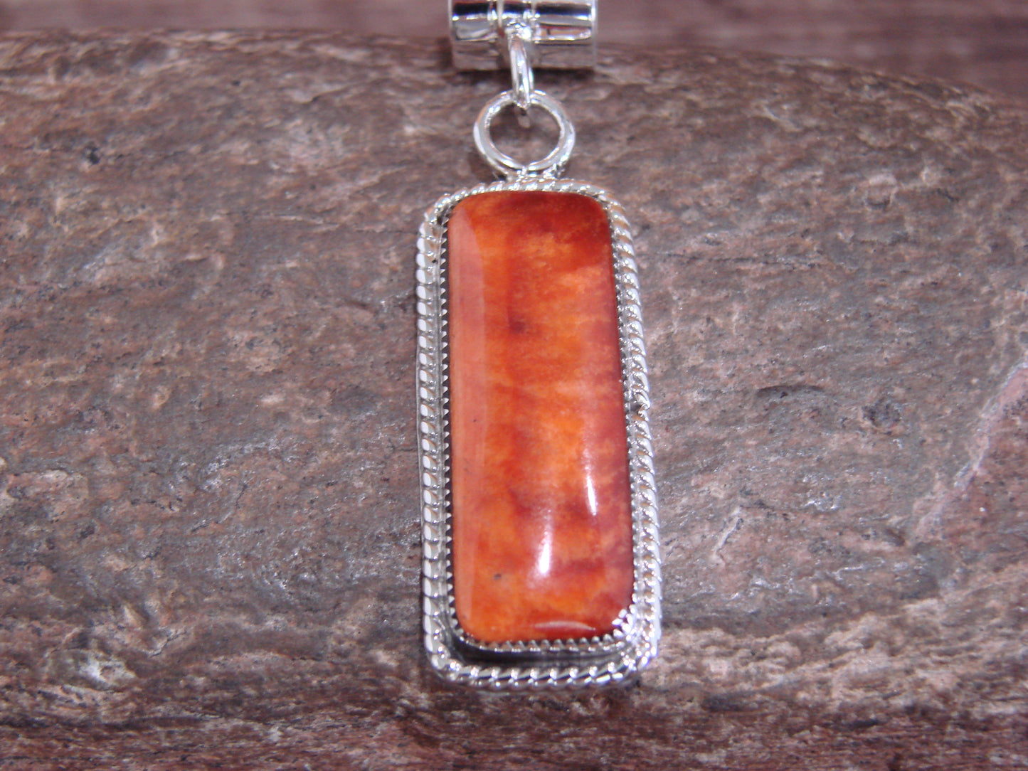 Native American Navajo Indian Sterling Silver & Spiny Oyster Pendant by Yazzie