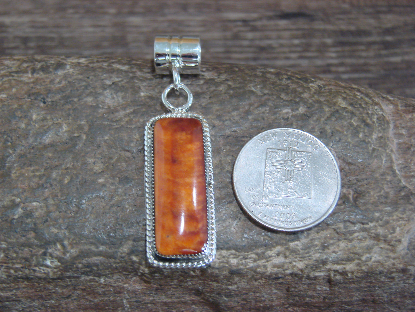 Native American Navajo Indian Sterling Silver & Spiny Oyster Pendant by Yazzie